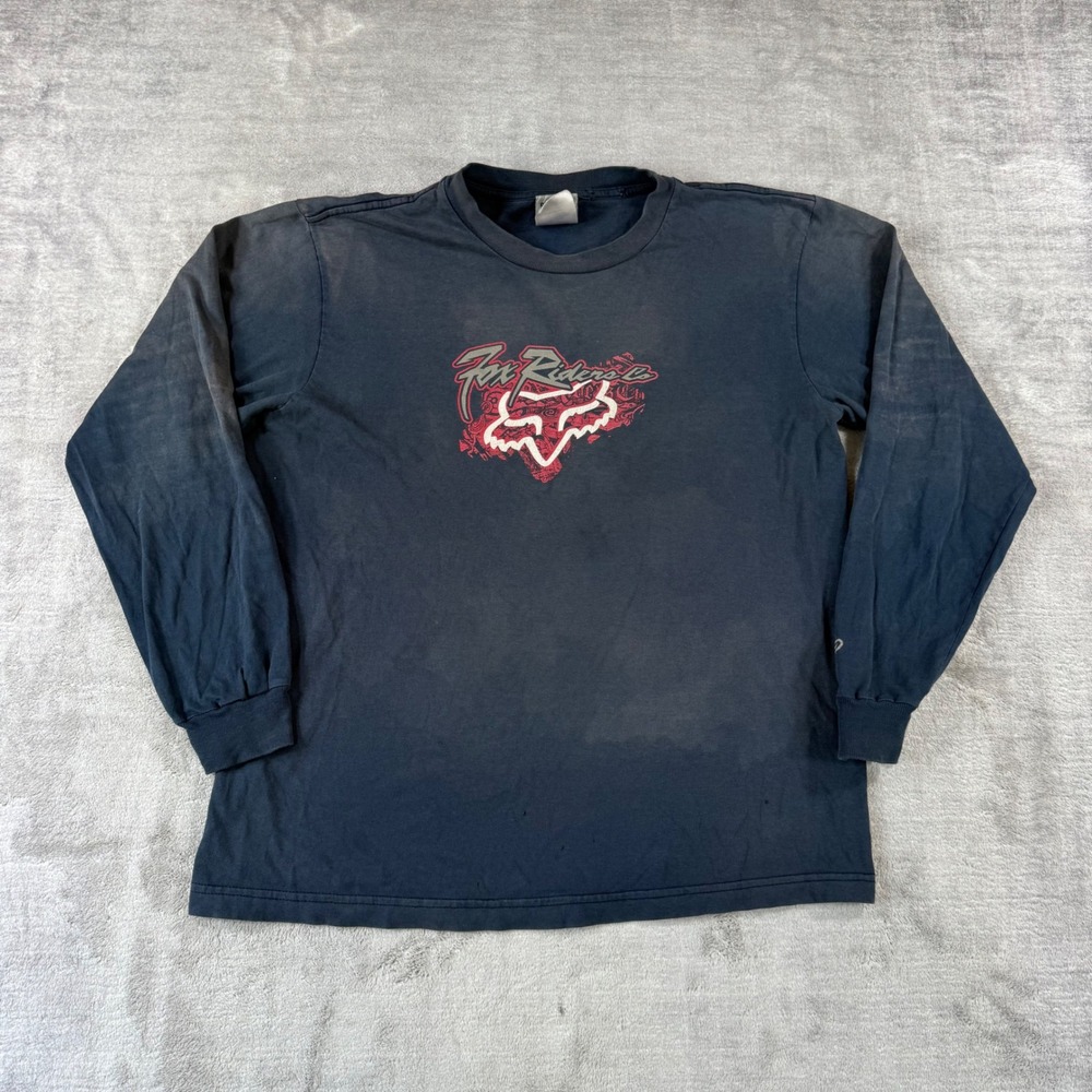 Fox Racing Shirt Mens Large Black Vtg Y2k Faded Long Sleeve Motocross Skater